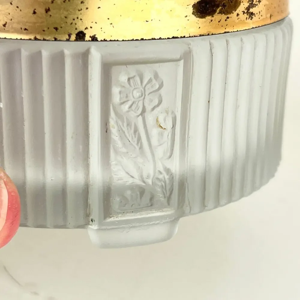 Vintage Ribbed Satin Glass Powder Vanity Jar Trinket Box